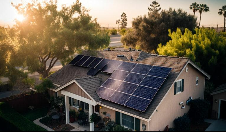 Solar panels California suburban house